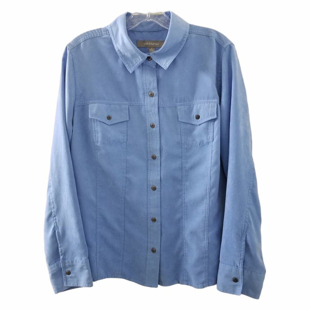 Croft and Barrow Blue Blouse Button Up Collar Long Sleeve Size Large